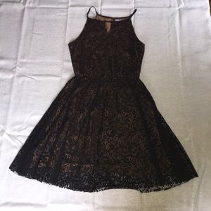 Black lace/tan fabric dress